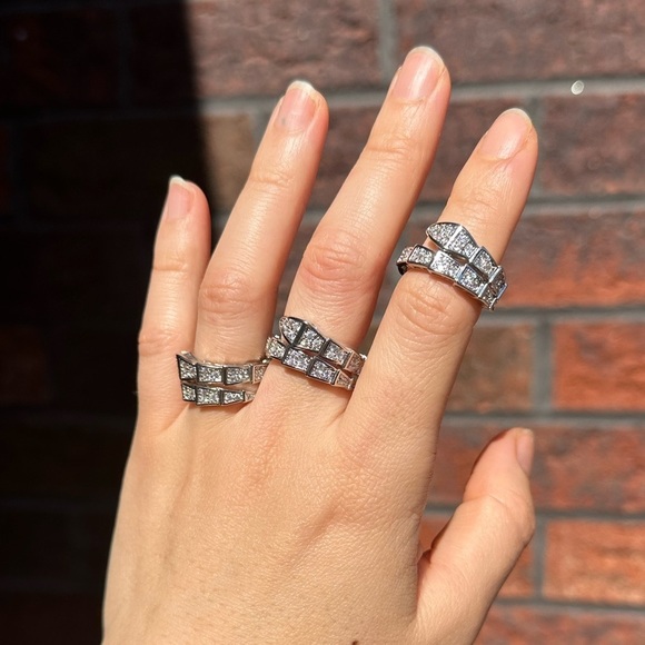 Snake Serpenti Viper Silver Crystal Ring - Picture 6 of 17